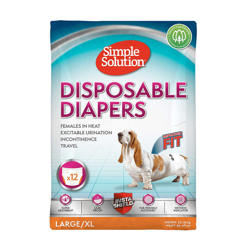 Simple Solution Disposable Dog Diapers, Large, Pack of 12