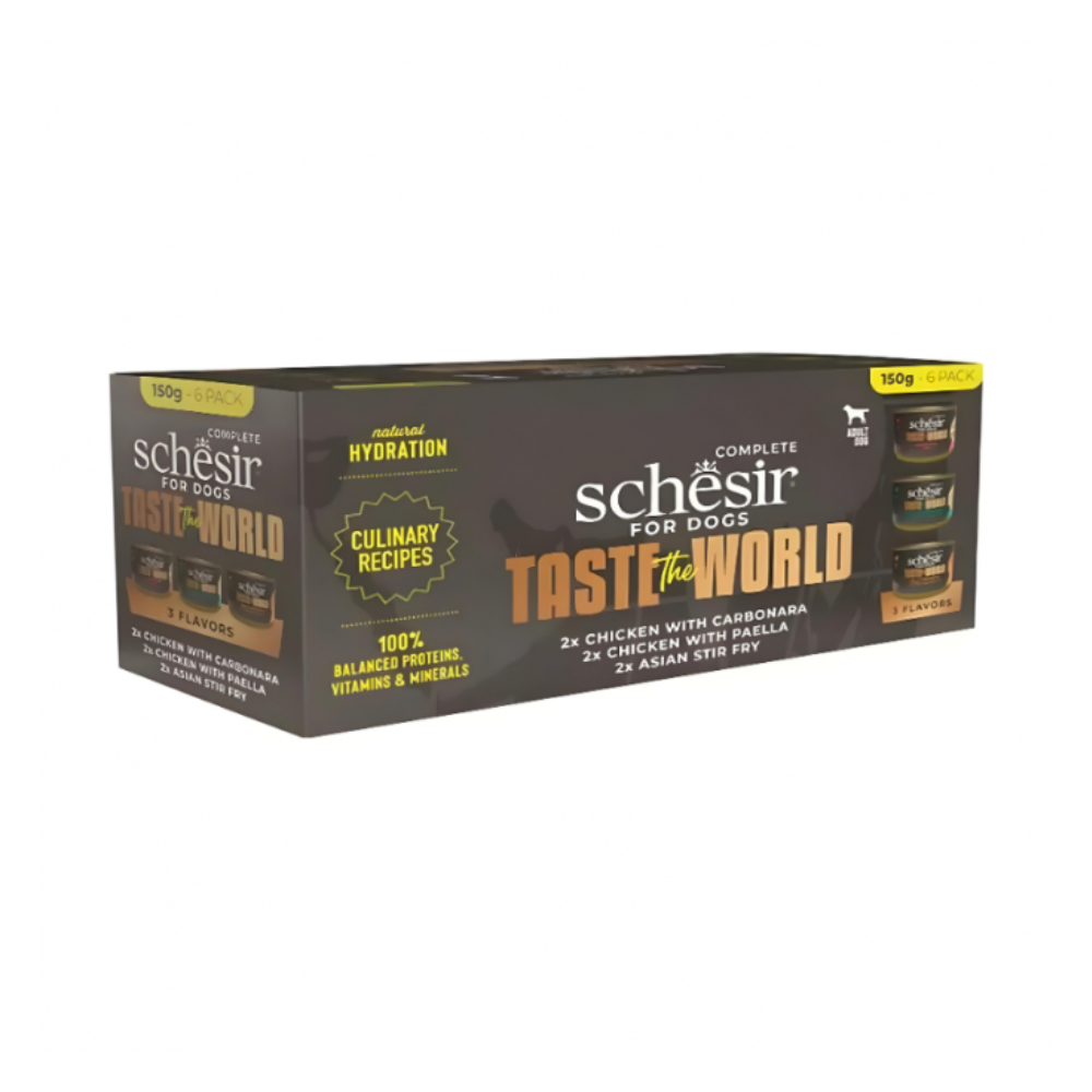 Schesir Taste The World Dog Wholefood Variety Pack 900g (6x150g) - 3 Flavors ( 2 Cans Each Flavor)