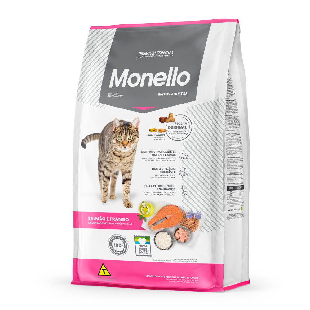 Monello Adult Cat Mix (Salmon and Chicken Flavor) 15KG with 4 FREE Stuzzy Wet Food Pouches 85g