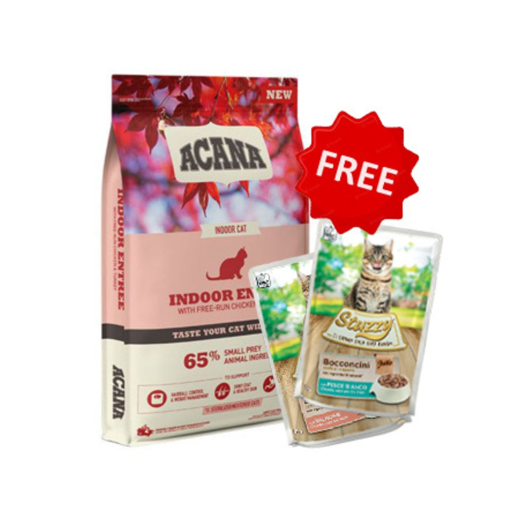 Acana Indoor Entree Cat Dry Food 1.8kg + 2 FREE Stuzzy Cat Wet Food 85g