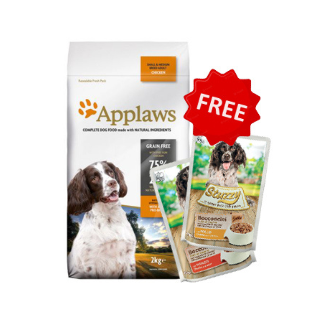 Applaws Dog Adult Chicken Small & Medium 2kg + 2 FREE Stuzzy Dog Wet Food 85g