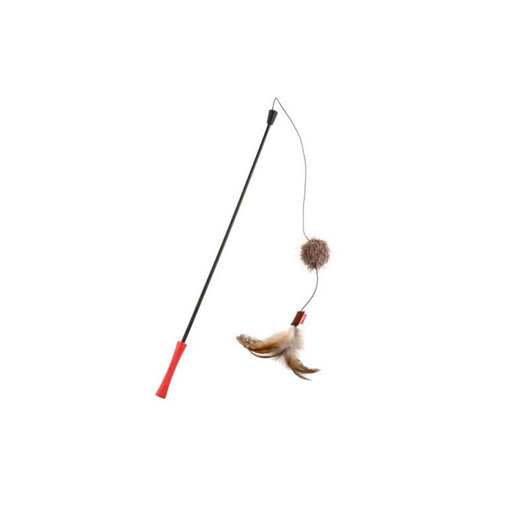 Gigwi Catwand Feather Teaser with Natural Feather, Plush Tail & TPR Handle (Red)