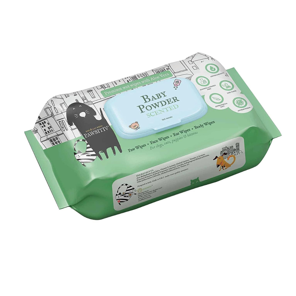 Pawsitiv Pet Wipes Scented for Dogs & Cats BABY POWDER/150 WIPES