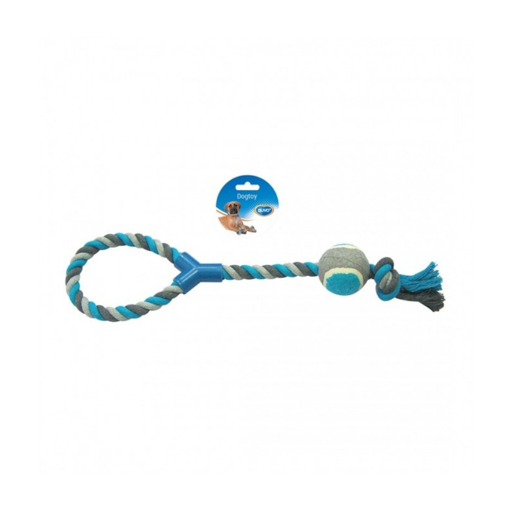 Duvo Tug Toy Knotted Cotton Loop With Tennis Ball Grey/Blue 48cm