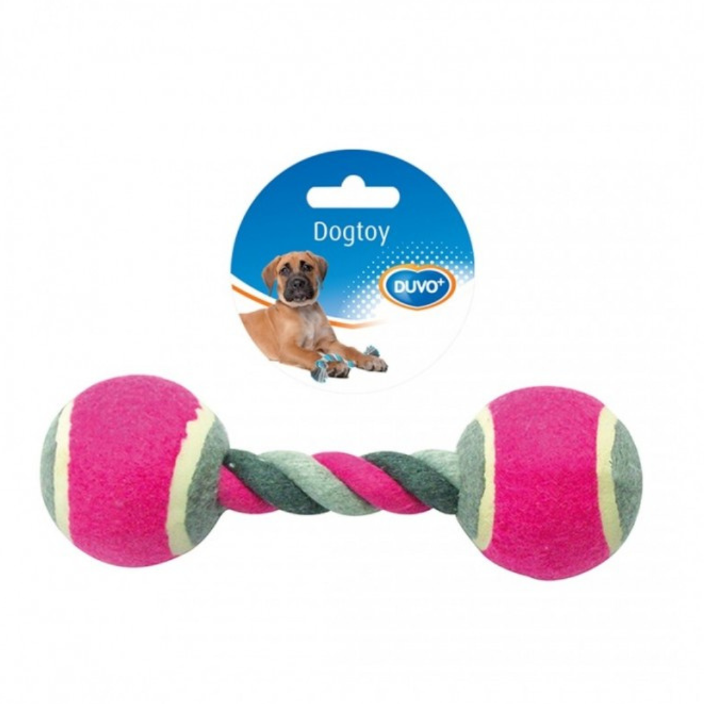 Duvo Tug Toy Knotted Cotton With 2 Tennis Balls - Mixed Colors 18cm