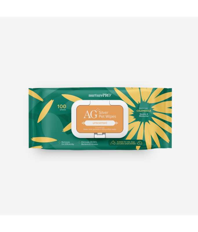 NurturePro AG+ Silver Pet Wet Wipes- 100 Sheets - Unscented