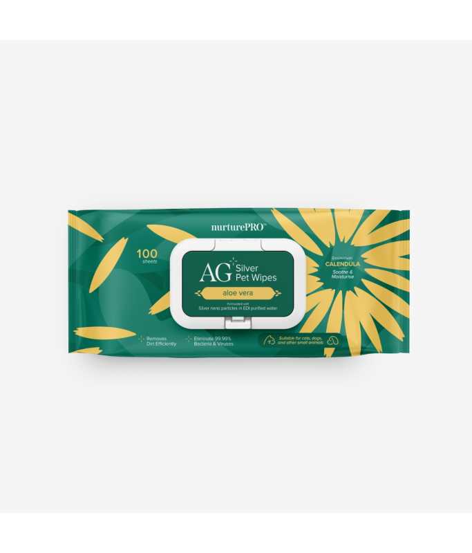 NurturePro AG+ Silver Pet Wet Wipes- 100 Sheets - Aloe Vera