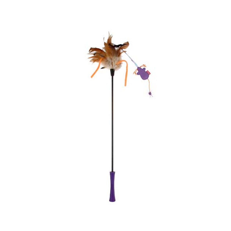 Catwand 'feather Teaser w/natural feather and tpr handle(purple stick)
