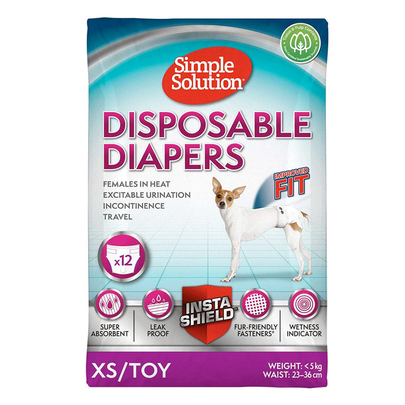 Simple Solution Disposable Dog Diapers, Xsmall - Toy, Pack of 12