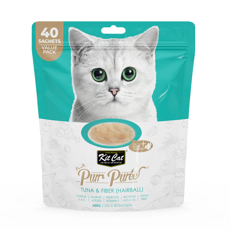 Kit Cat Puree Tuna & Fiber (Hairball) (40 Sachets Value Pack) 600g