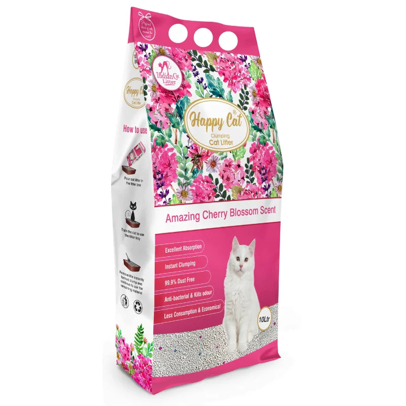 Happy Cat Bentonite Dust Free Clumping Cat Litter - Amazing Cherry Blossom Scent - 10L