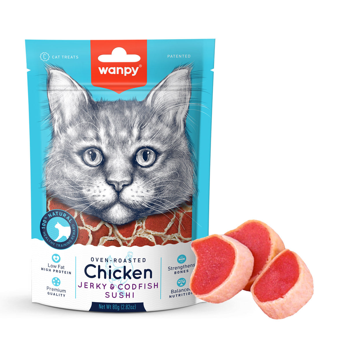 Wanpy Cat Chicken Jerky and Codfish Sushi for Cats 80g