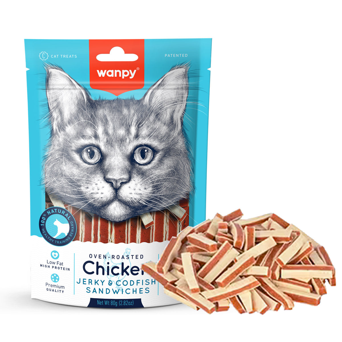 Wanpy Chicken Jerky and Codfish Sandwiches for Cats 80g