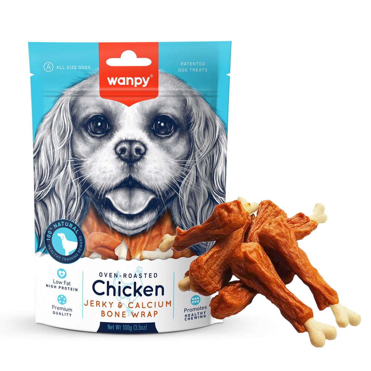 Wanpy Chicken Jerky and Calcium Bone Wrap 100g