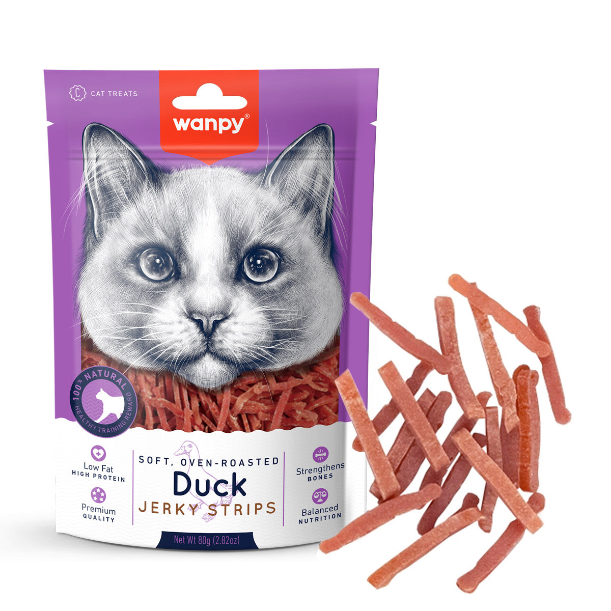 Wanpy Soft Duck Jerky Strips for Cats 80g