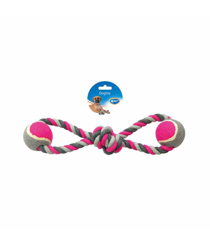 Duvo+ Knotted Cotton 8- Pull Ring & 2 Tennis Balls 38cm Grey/Pink