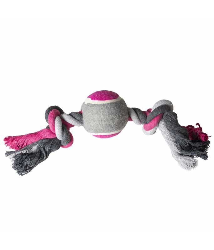 Duvo+ Tug Toy Knotted Cotton & 2Knots & Tennis Ball 30cm,Grey/Pink