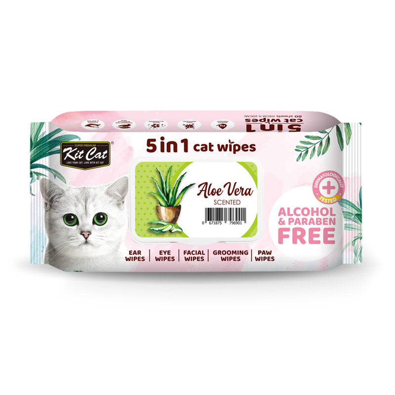 Kit Cat 5 in 1 Cat Wipes Aloe Vera Scented