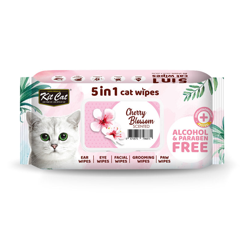 Kit Cat 5 in 1 Cat Wipes Cherry Blossom Scented