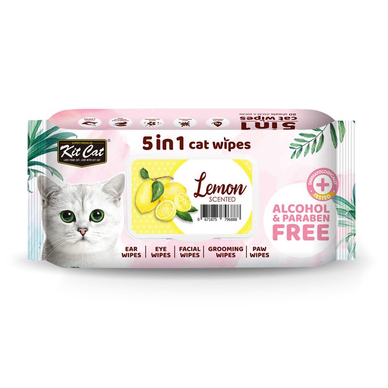 Kit Cat 5 in 1 Cat Wipes Lemon Scented